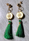 Compass Gold and Green Tassel Earrings