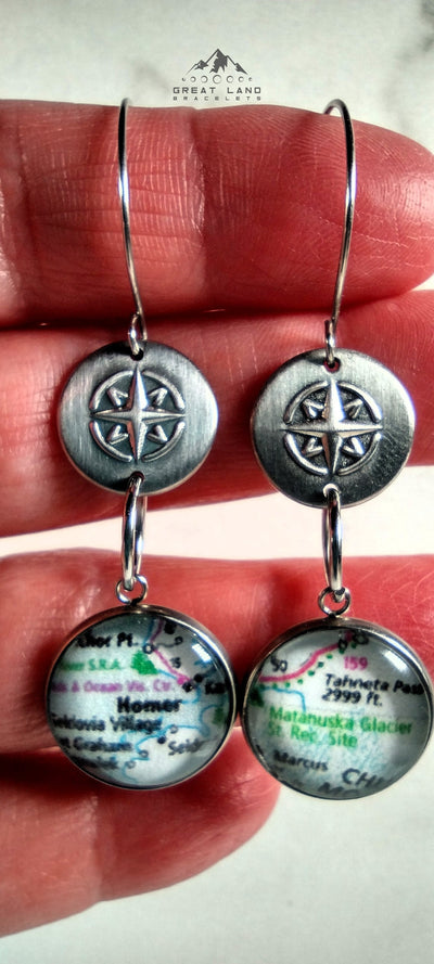 Compass Silver and AK Charms Earrings