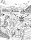 Cruise deck whale-watching coloring page preview