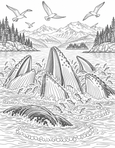Inside Passage humpback whale coloring page preview
